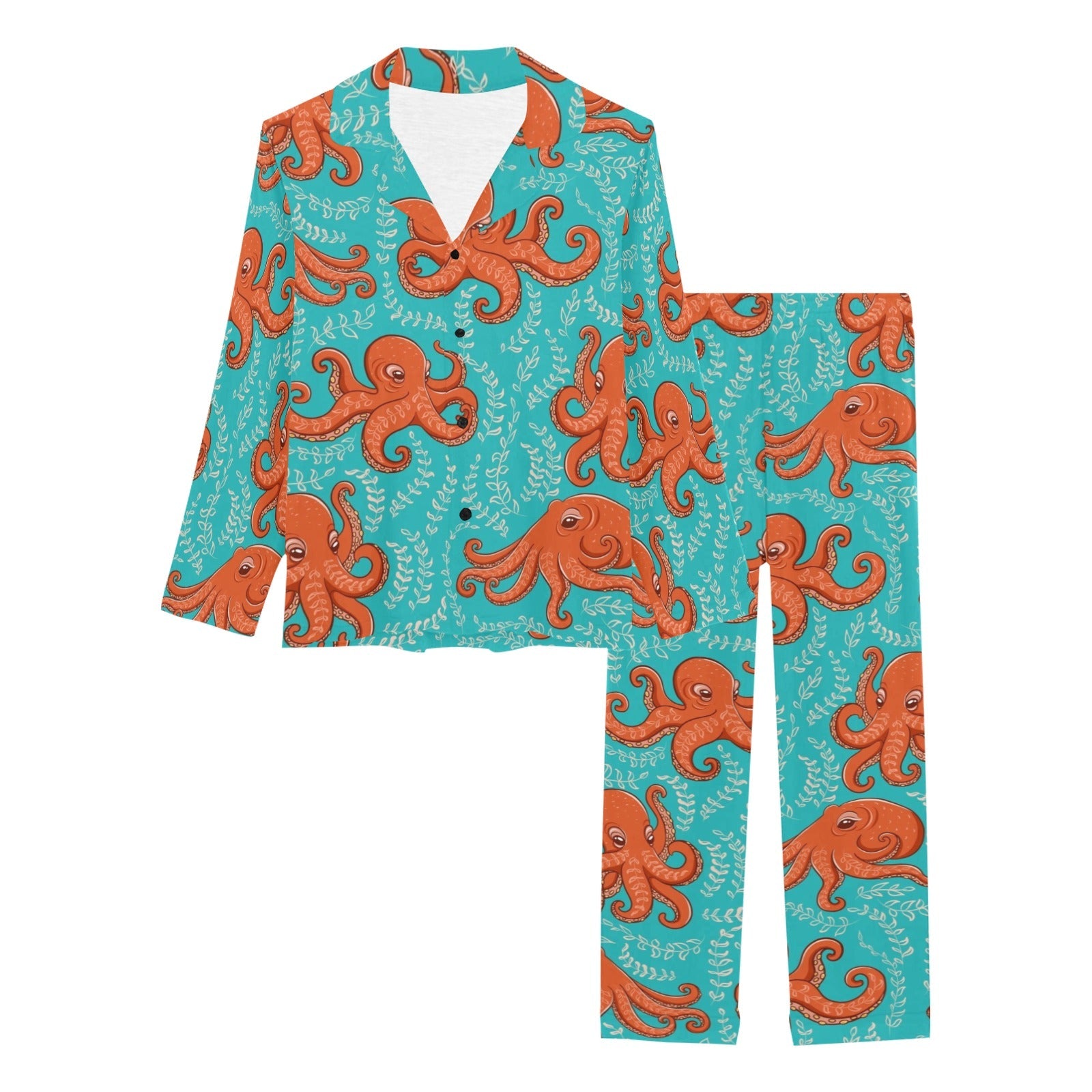 Octopus turquoise background Women's Long Pajama Set