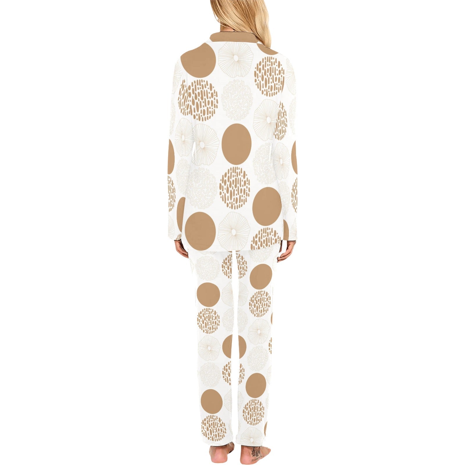 Gold Texture mushroom pattern Women's Long Pajama Set