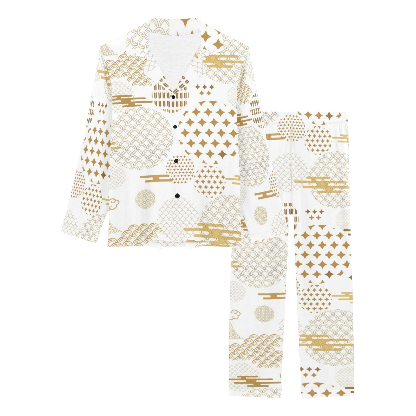 Beautiful gold japanese pattern Women's Long Pajama Set