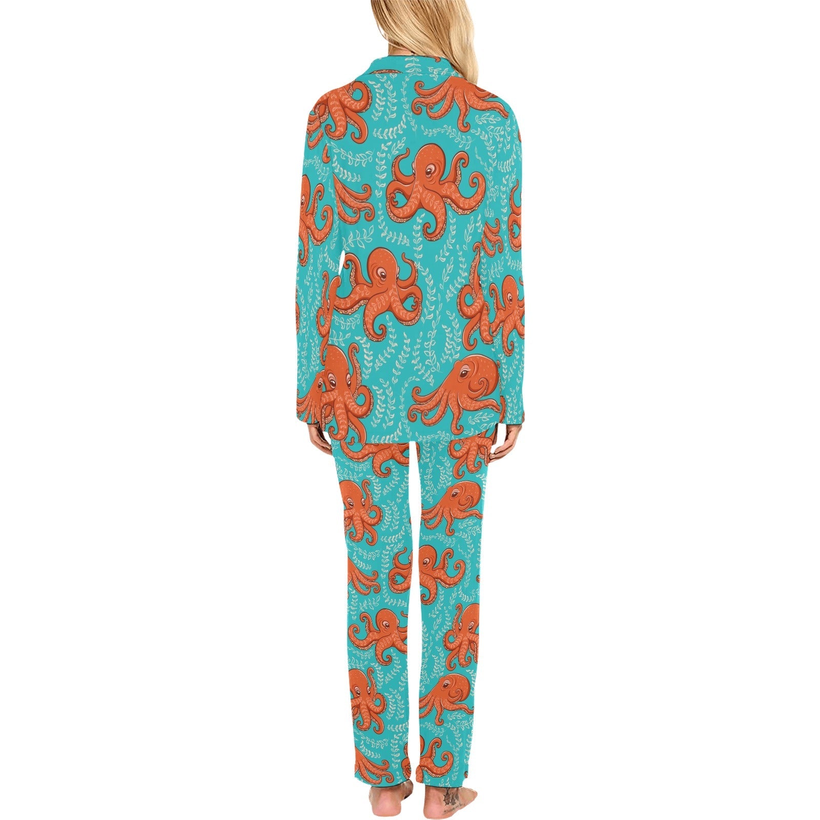Octopus turquoise background Women's Long Pajama Set