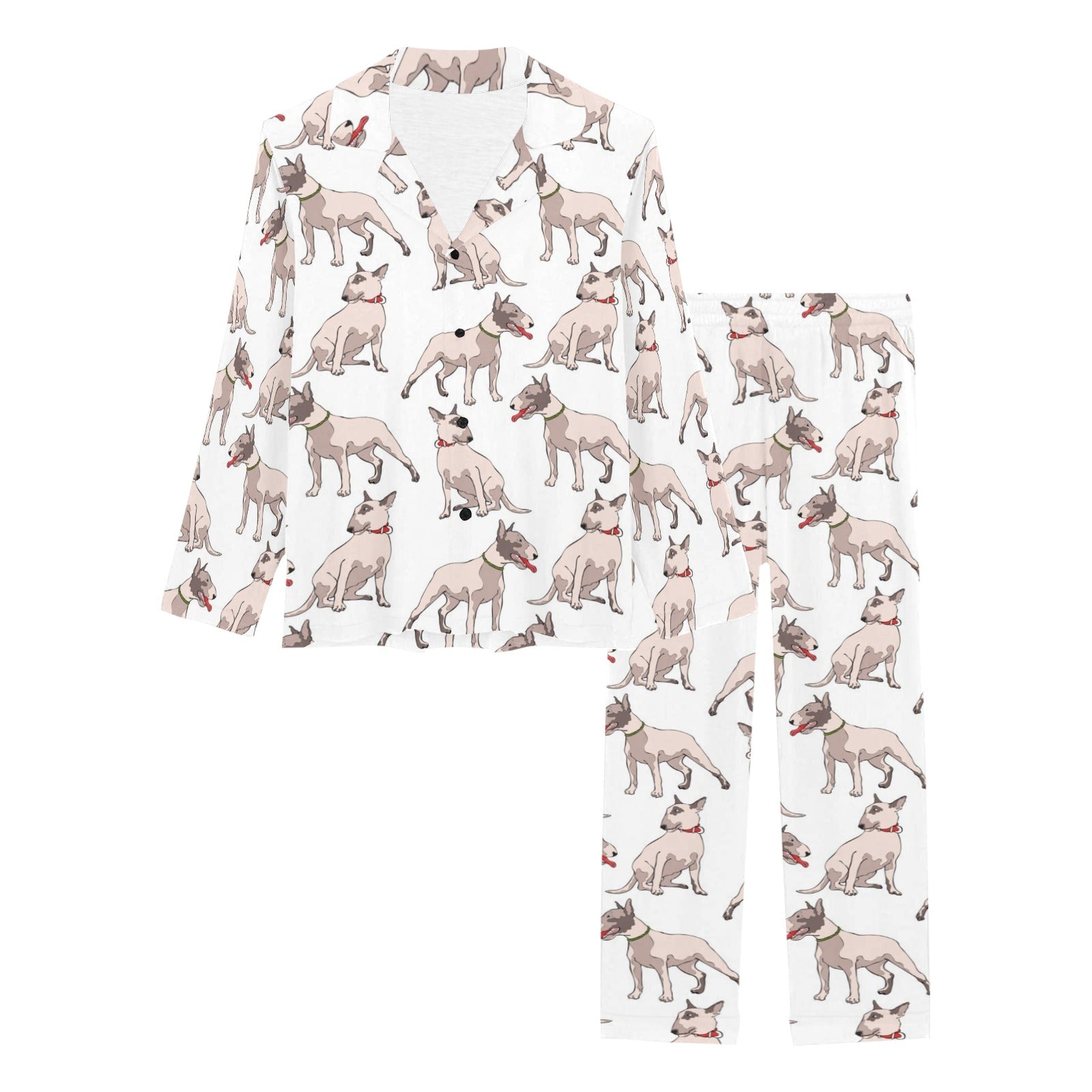 Bull Terrier Pattern Print Design 04 Women's Long Pajama Set