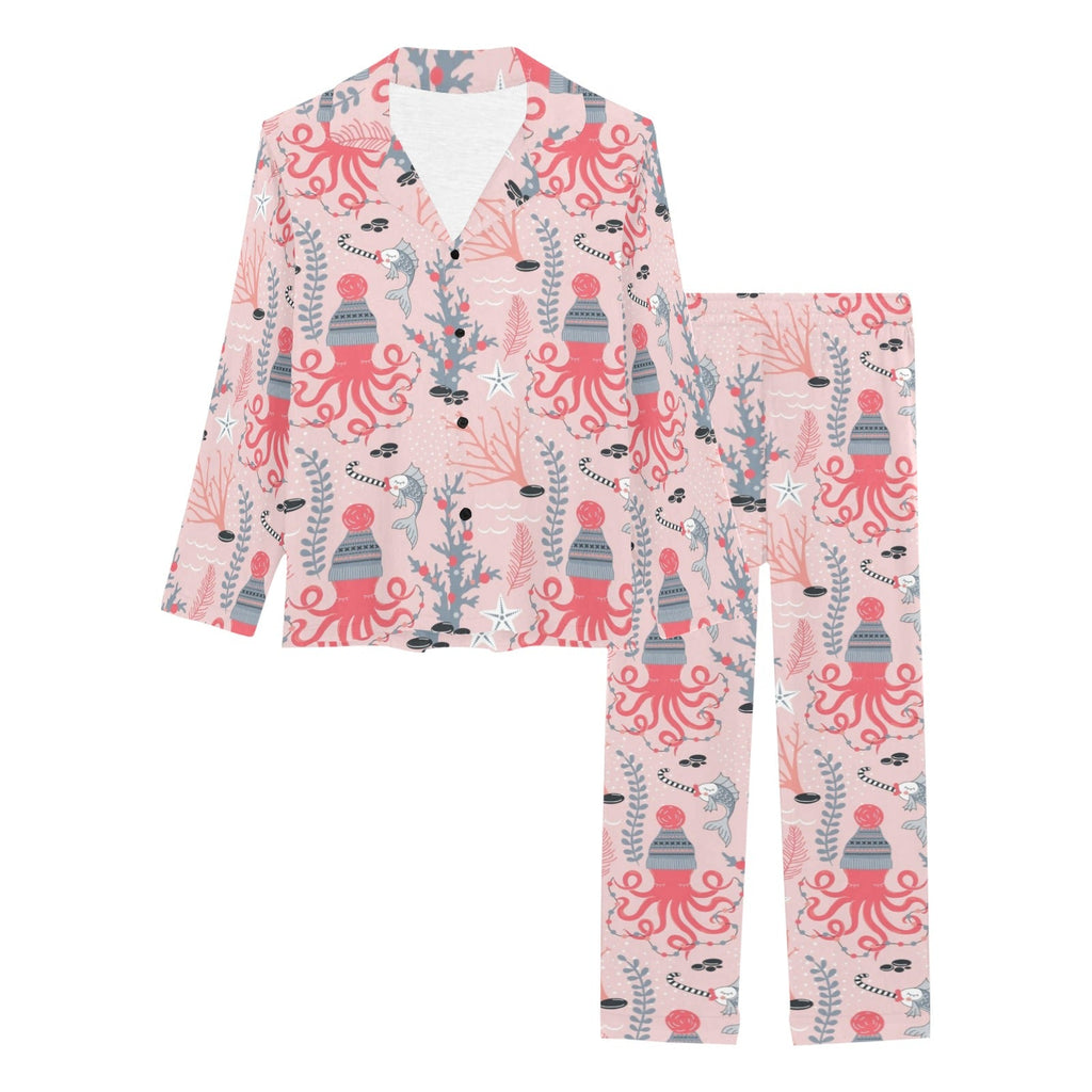 Octopus winter hat garland Fish candy Seaweed Cora Women's Long Pajama Set