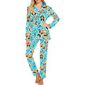 Cute sea otters fishe sea urchin pattern Women's Long Pajama Set