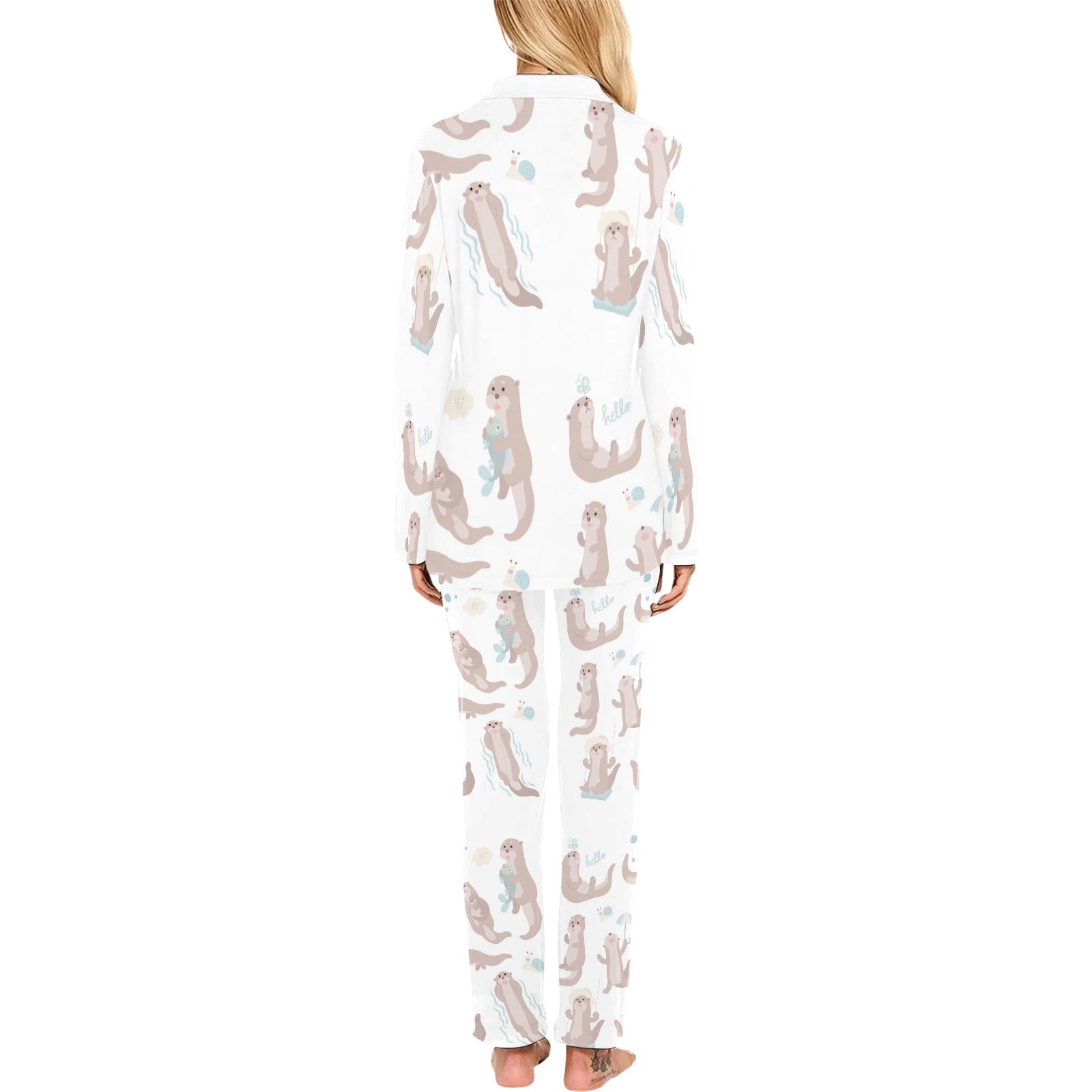 Cute sea otters pattern Women's Long Pajama Set