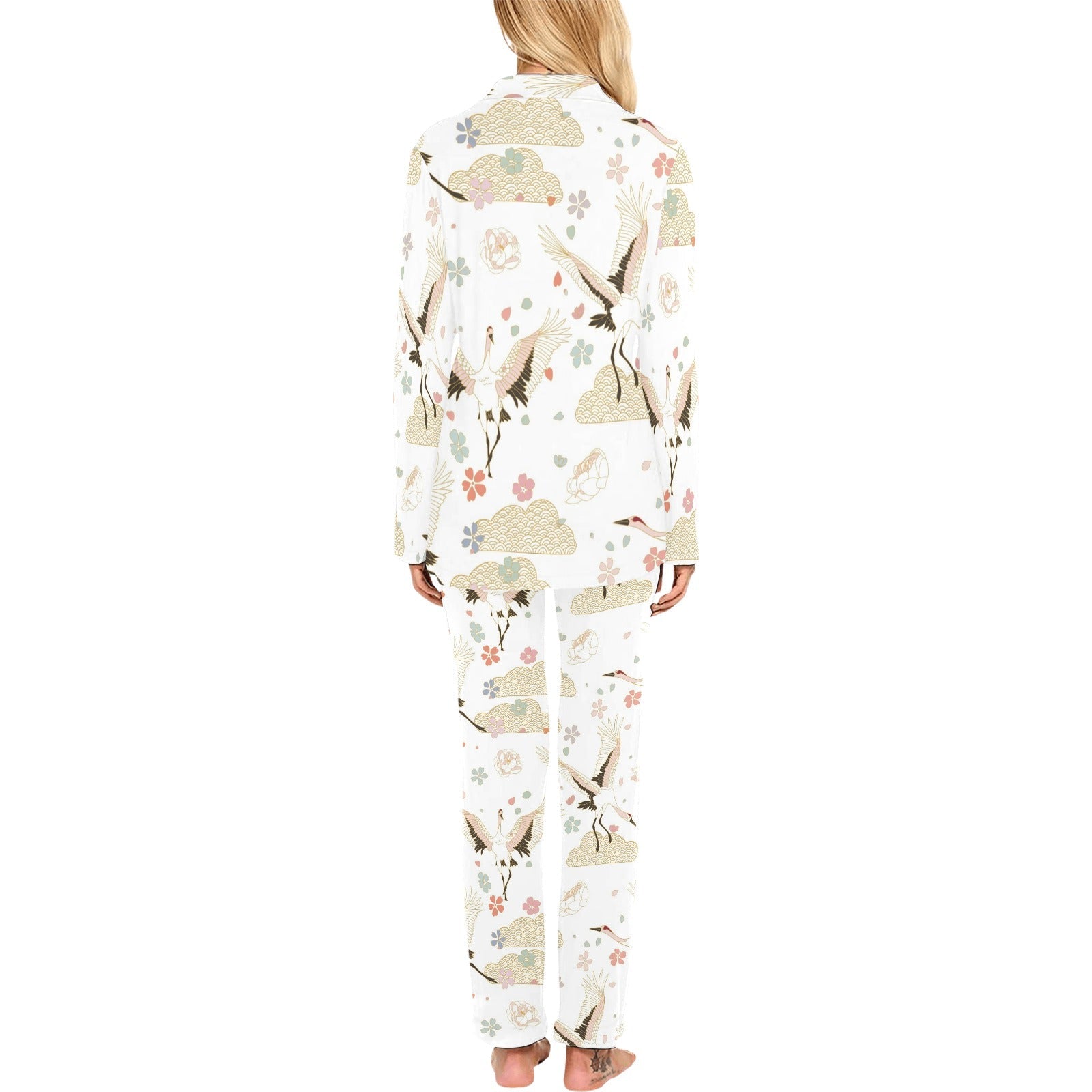 Beautiful Japanese cranes pattern Women's Long Pajama Set