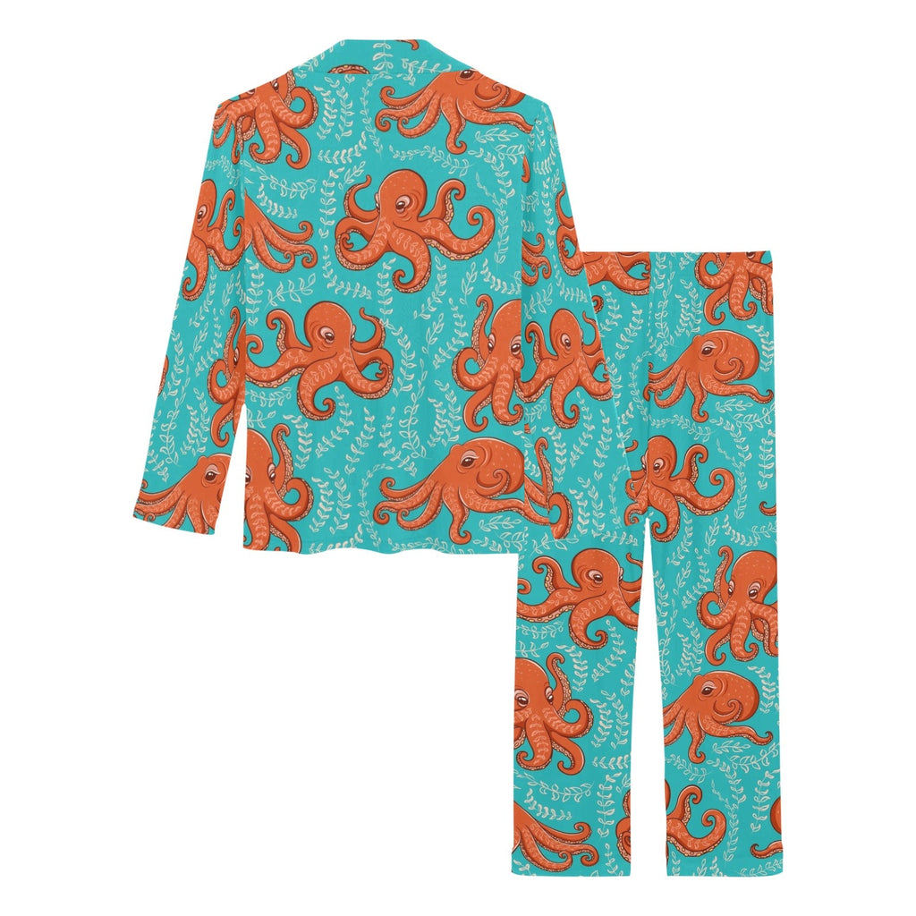 Octopus turquoise background Women's Long Pajama Set