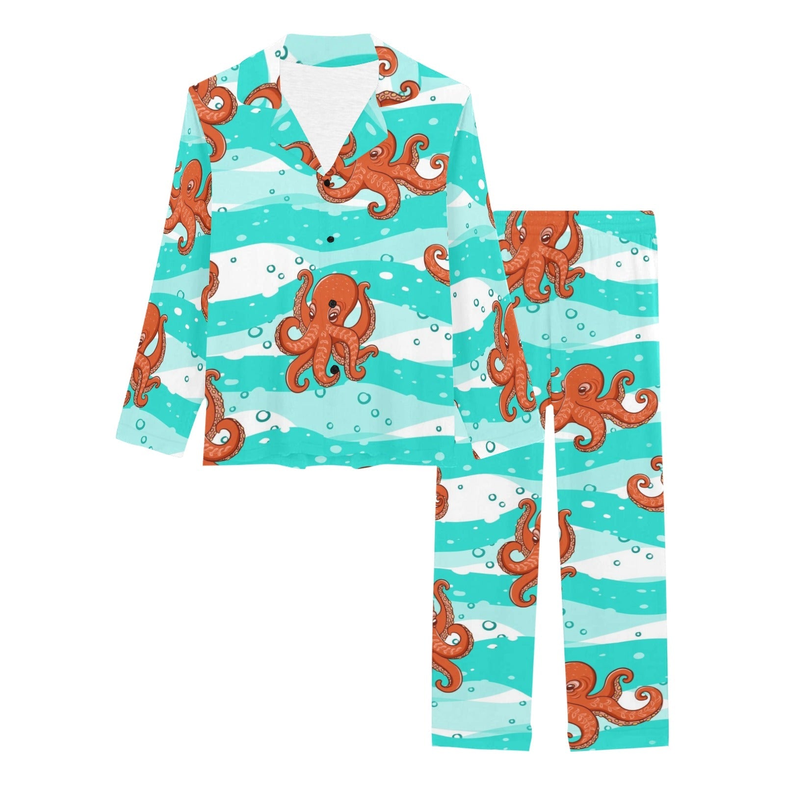 Octopuses sea wave background Women's Long Pajama Set