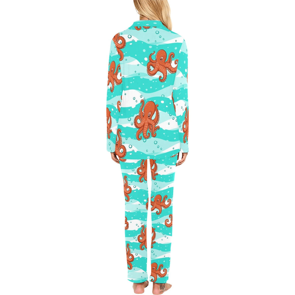 Octopuses sea wave background Women's Long Pajama Set
