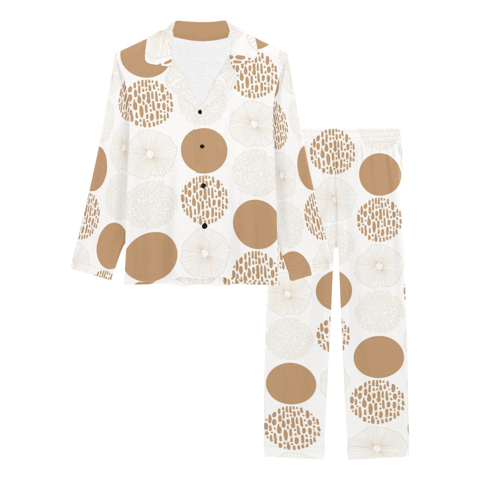 Gold Texture mushroom pattern Women's Long Pajama Set