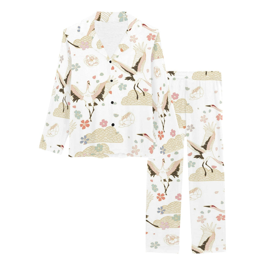Beautiful Japanese cranes pattern Women's Long Pajama Set