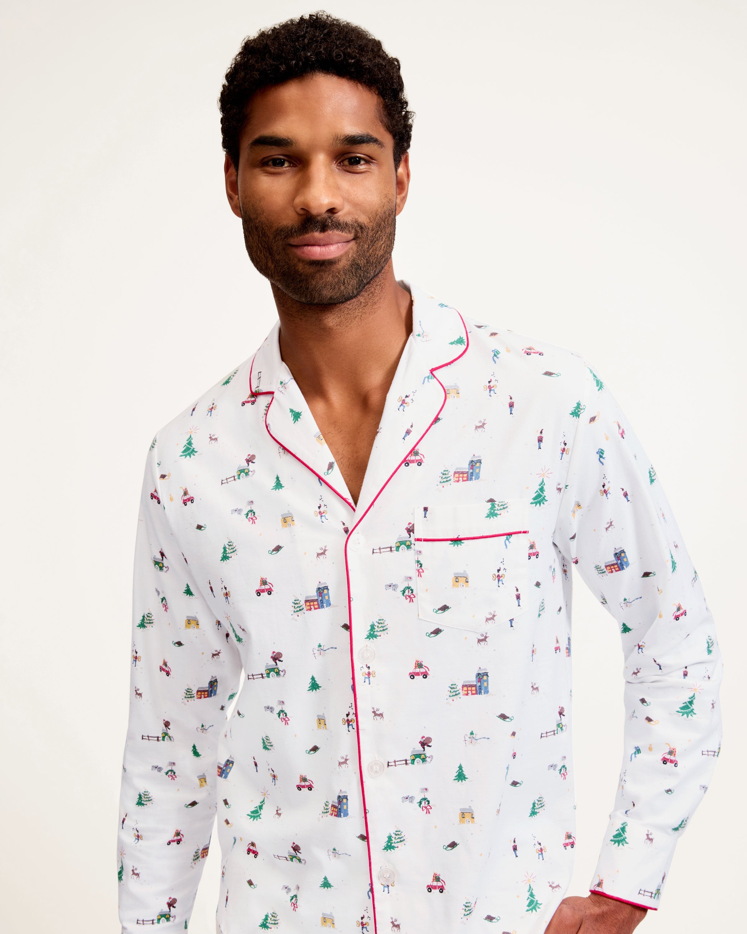 Men's Twill Pajama Set in Holiday Town