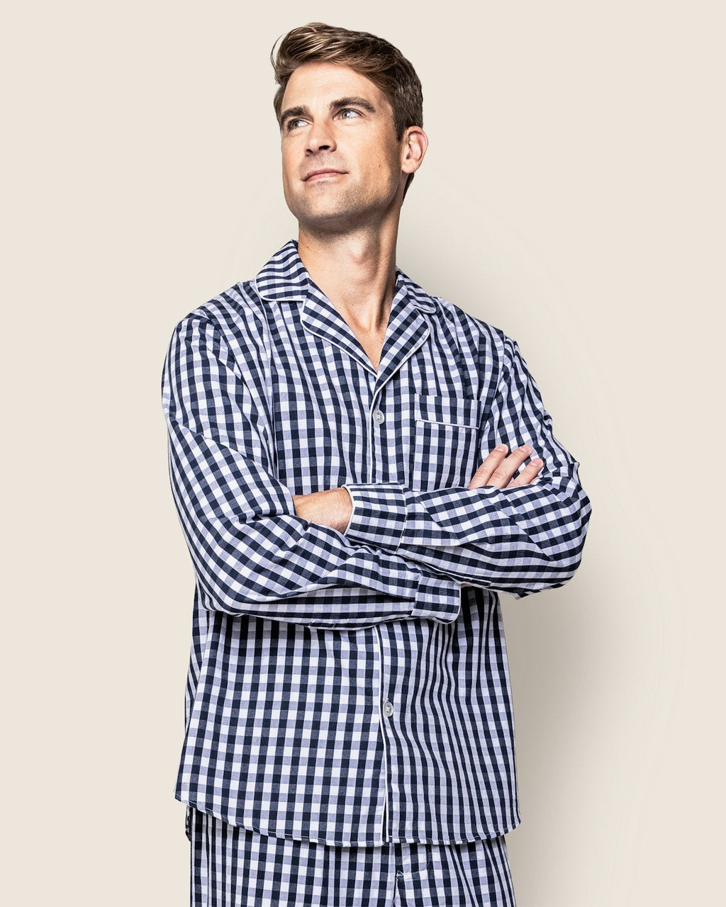 Men's Twill Pajama Set in Navy Gingham