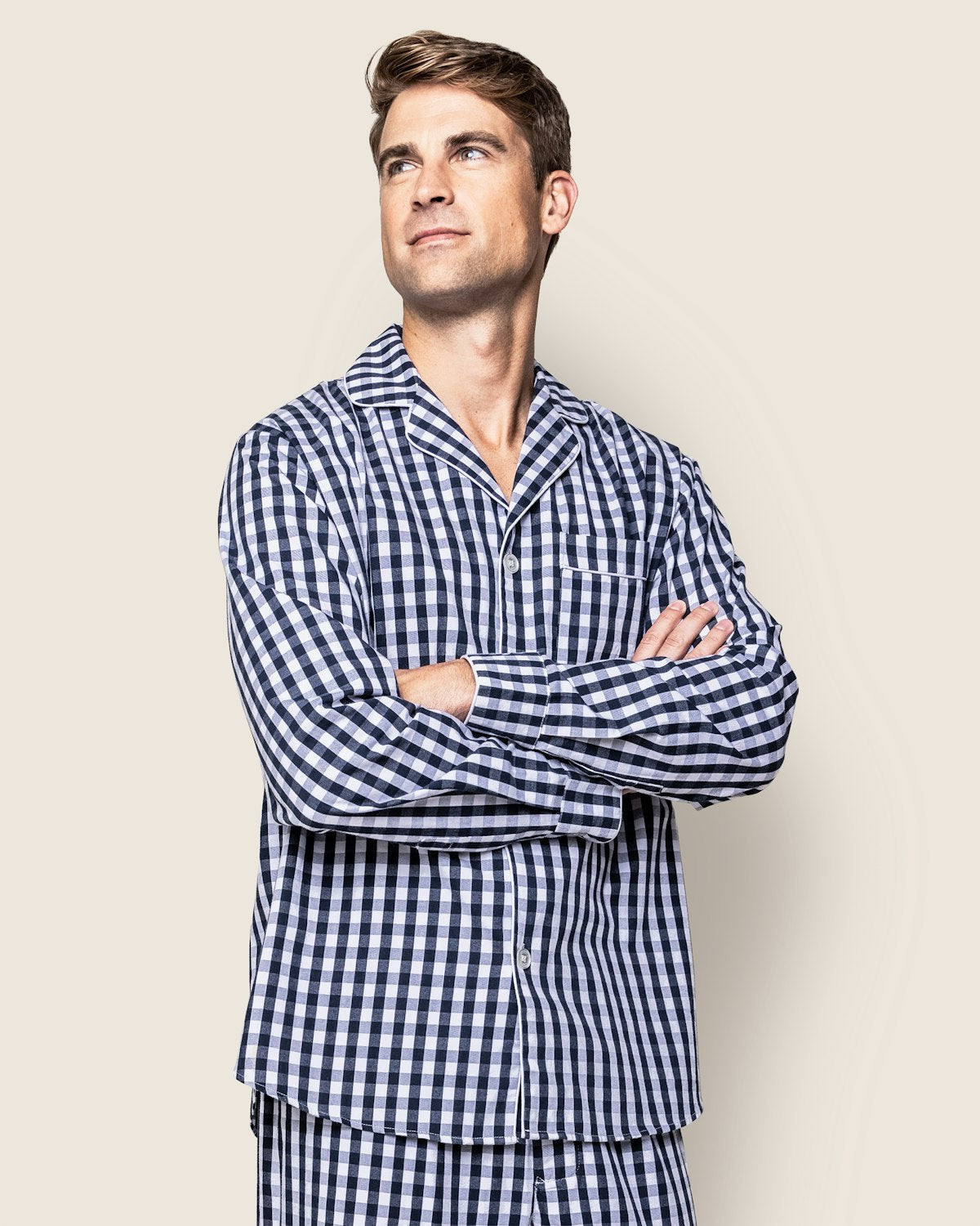 Men's Twill Pajama Set in Navy Gingham