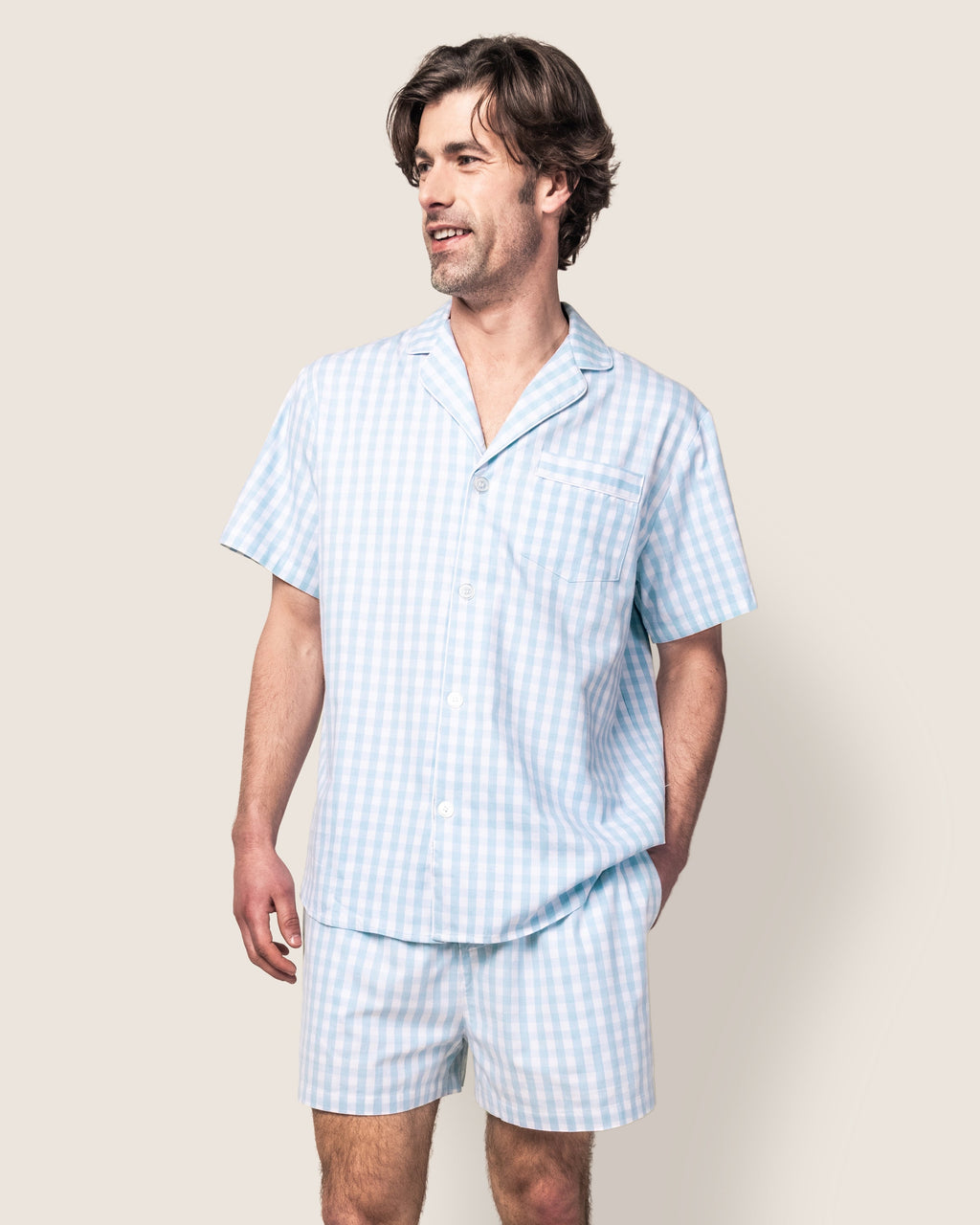Men's Twill Pajama Short Set in Royal Blue Gingham