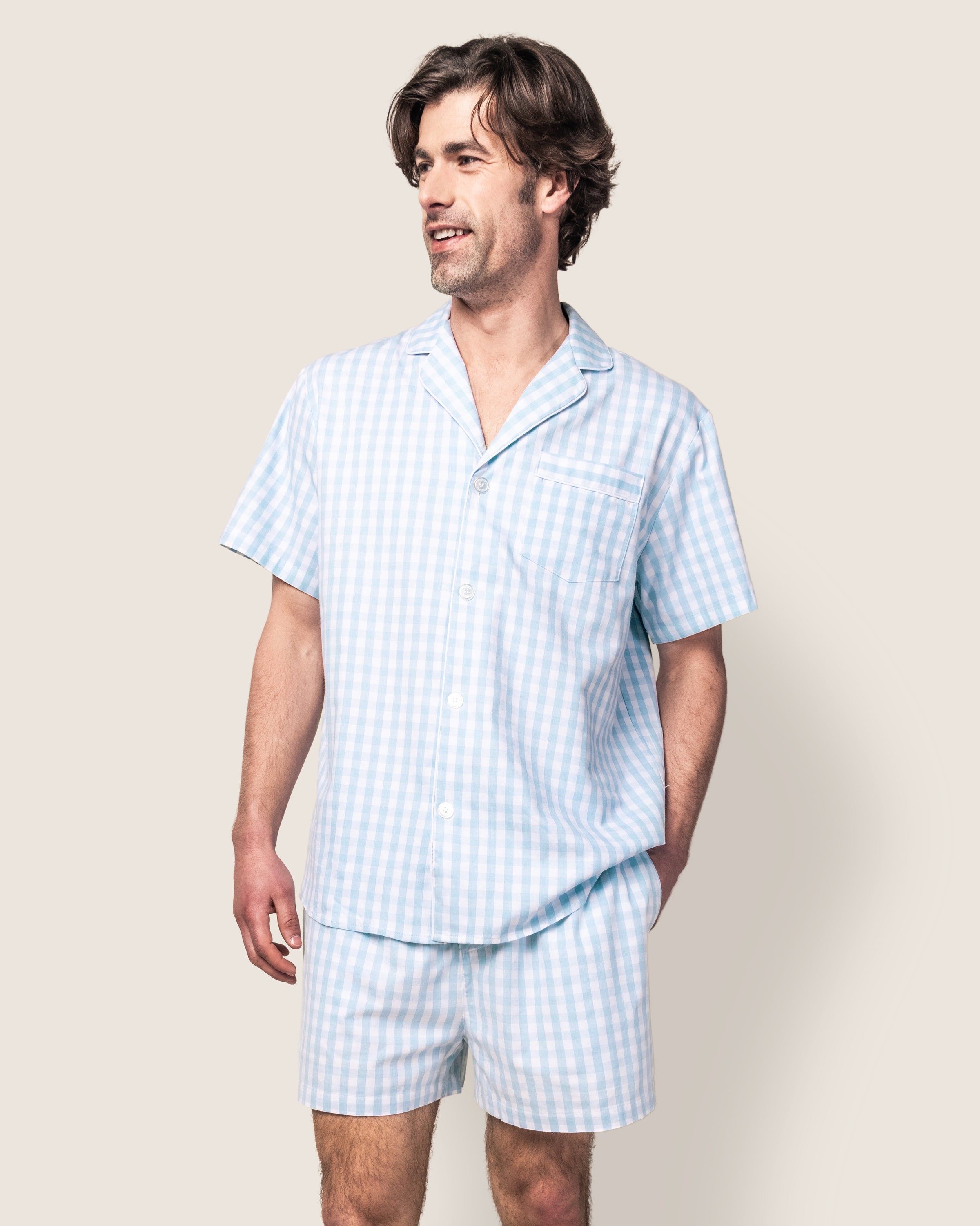 Men's Twill Pajama Short Set in Royal Blue Gingham