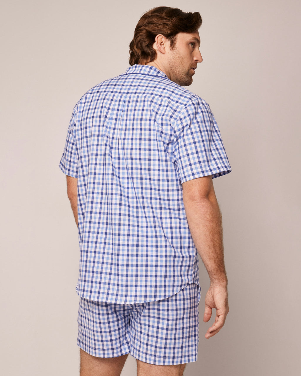 Men's Twill Pajama Short Set in Royal Blue Gingham