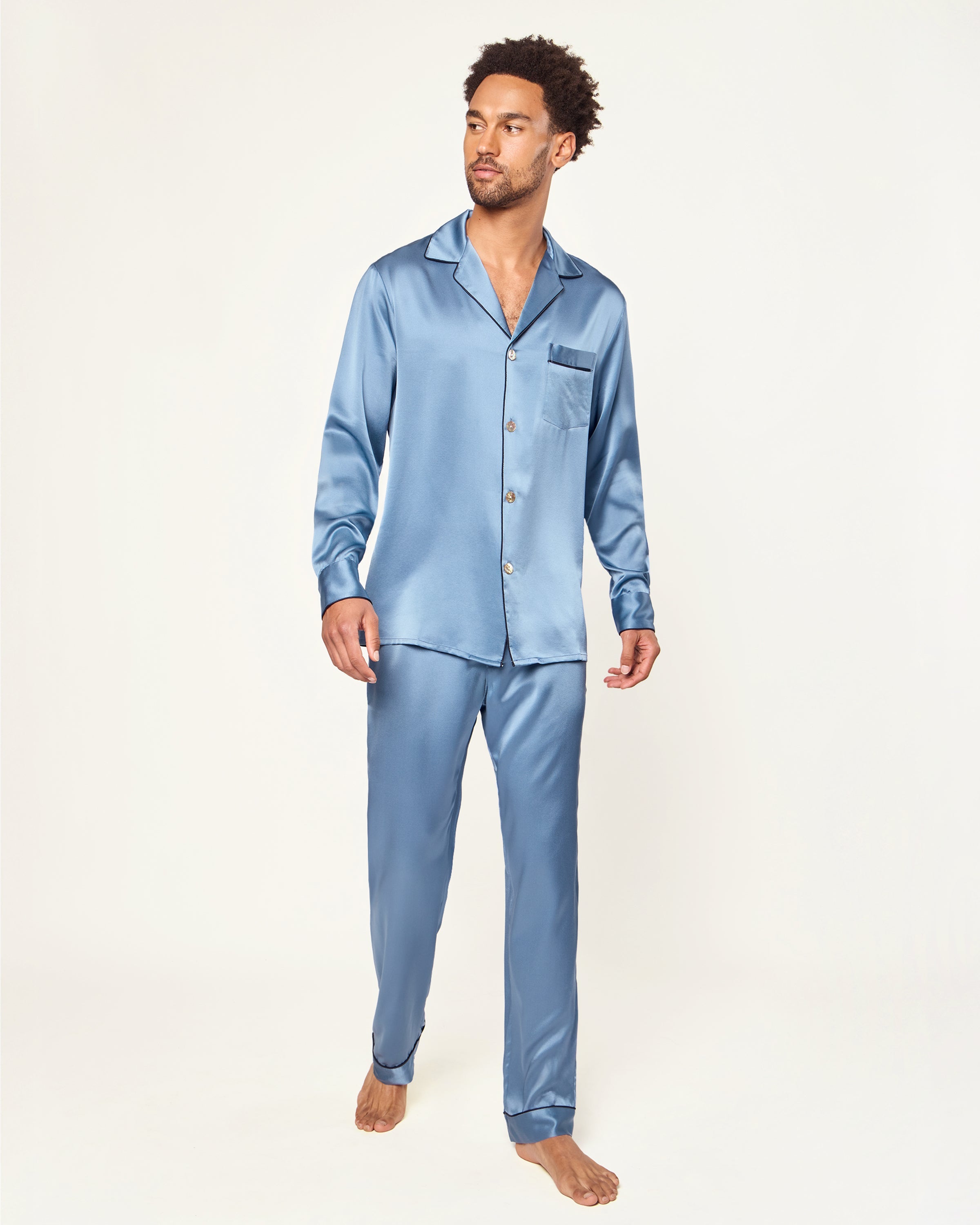 Men's Silk Pajama Set in Mystique Blue