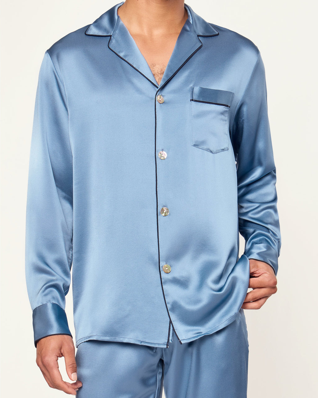 Men's Silk Pajama Set in Mystique Blue