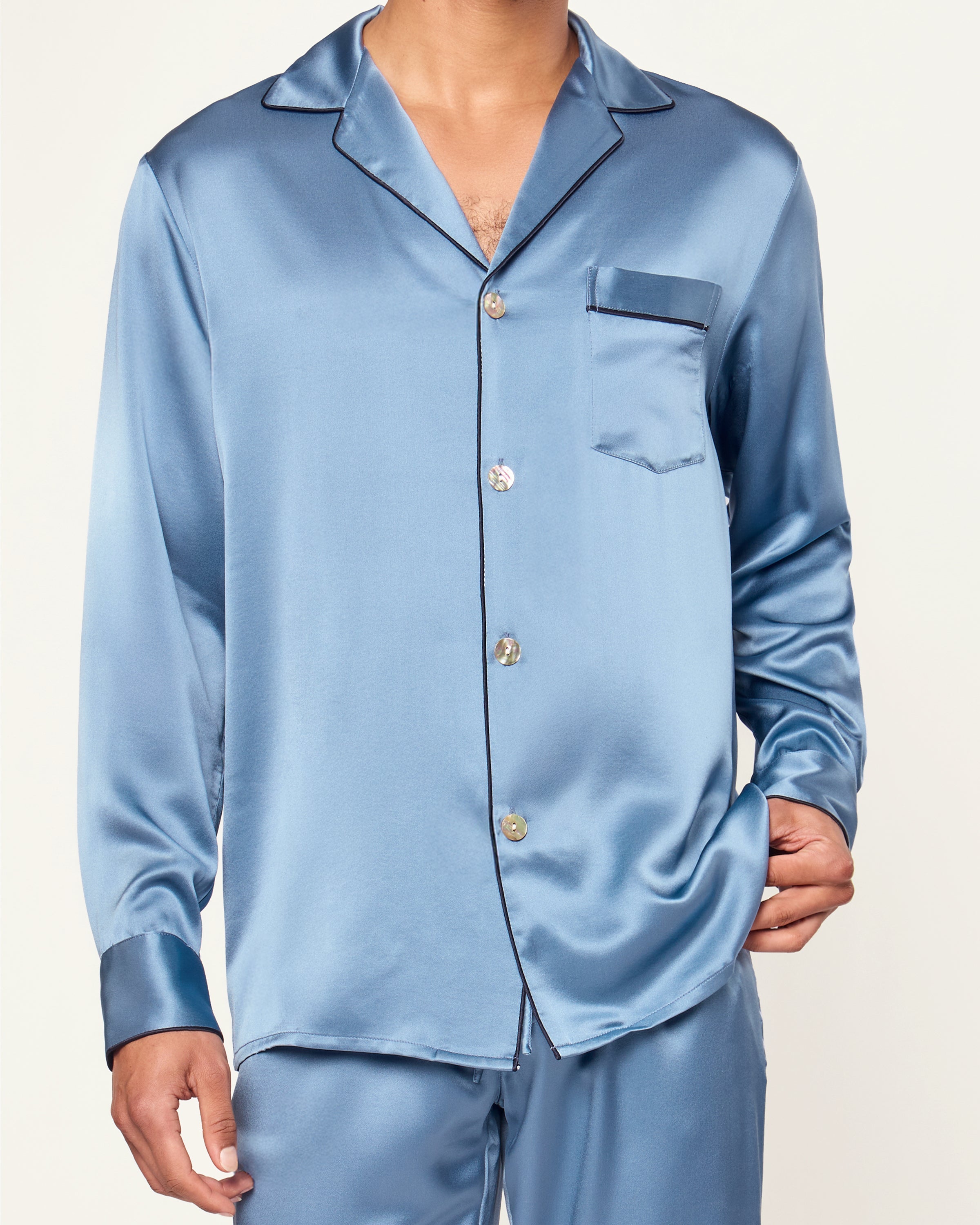 Men's Silk Pajama Set in Mystique Blue