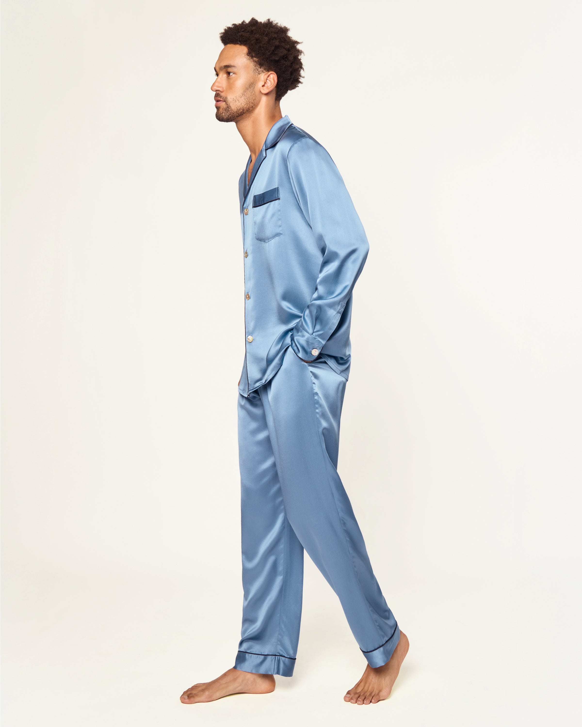 Men's Silk Pajama Set in Mystique Blue