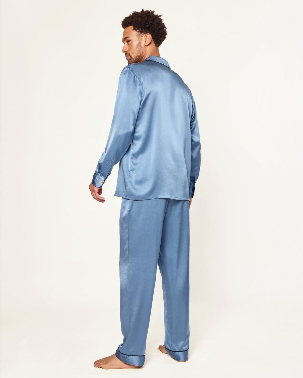 Men's Silk Pajama Set in Mystique Blue