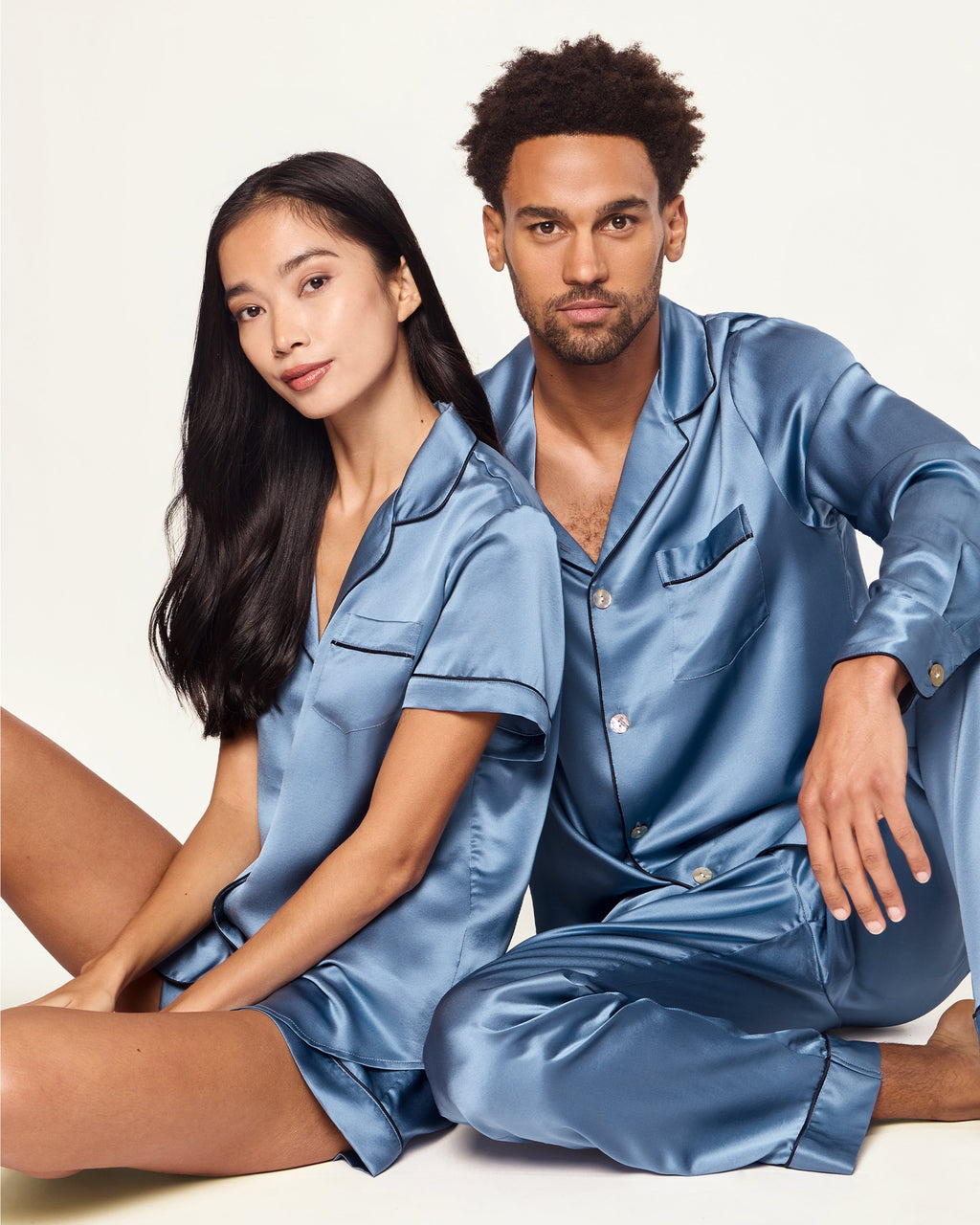 Men's Silk Pajama Set in Mystique Blue