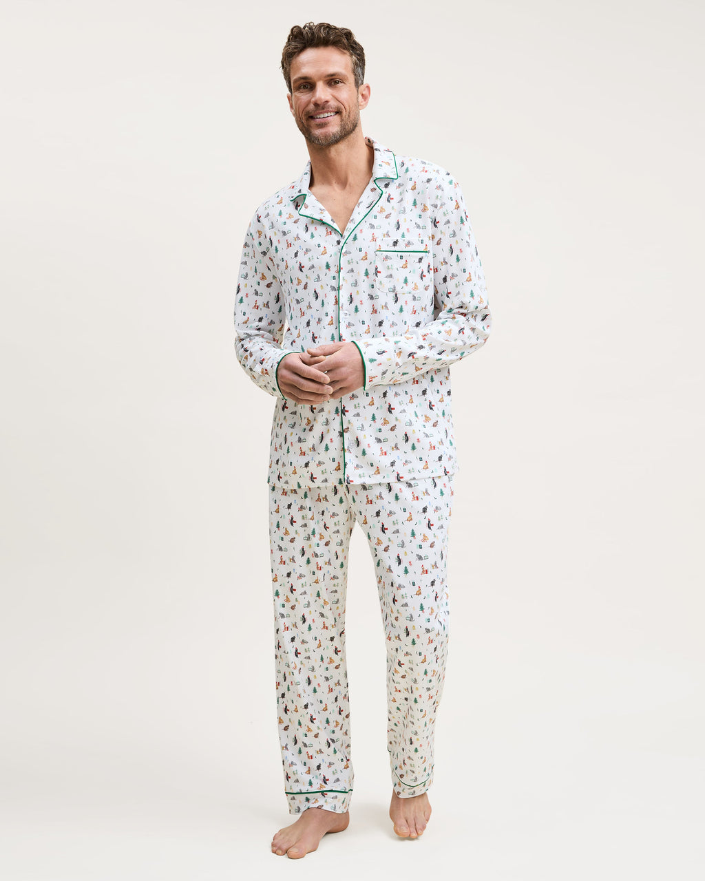 Men's Pima Pajama Set in Merry Meow