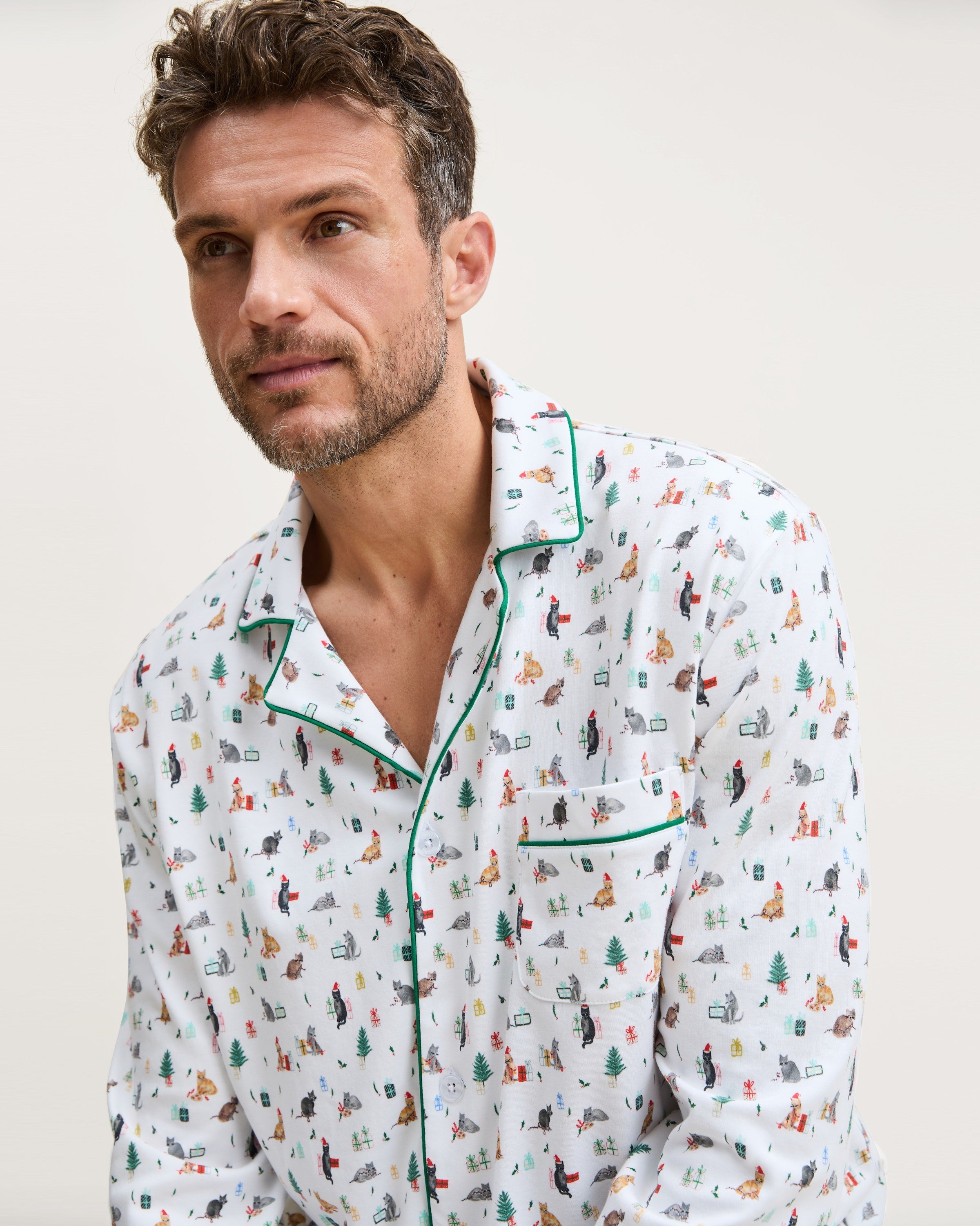 Men's Pima Pajama Set in Merry Meow