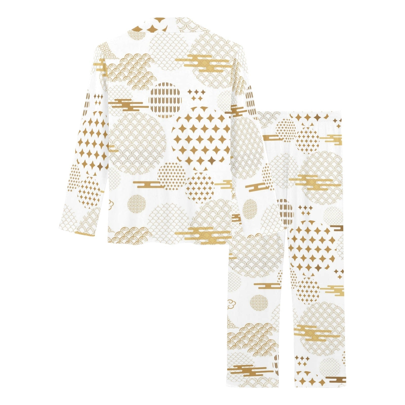 Beautiful gold japanese pattern Women's Long Pajama Set