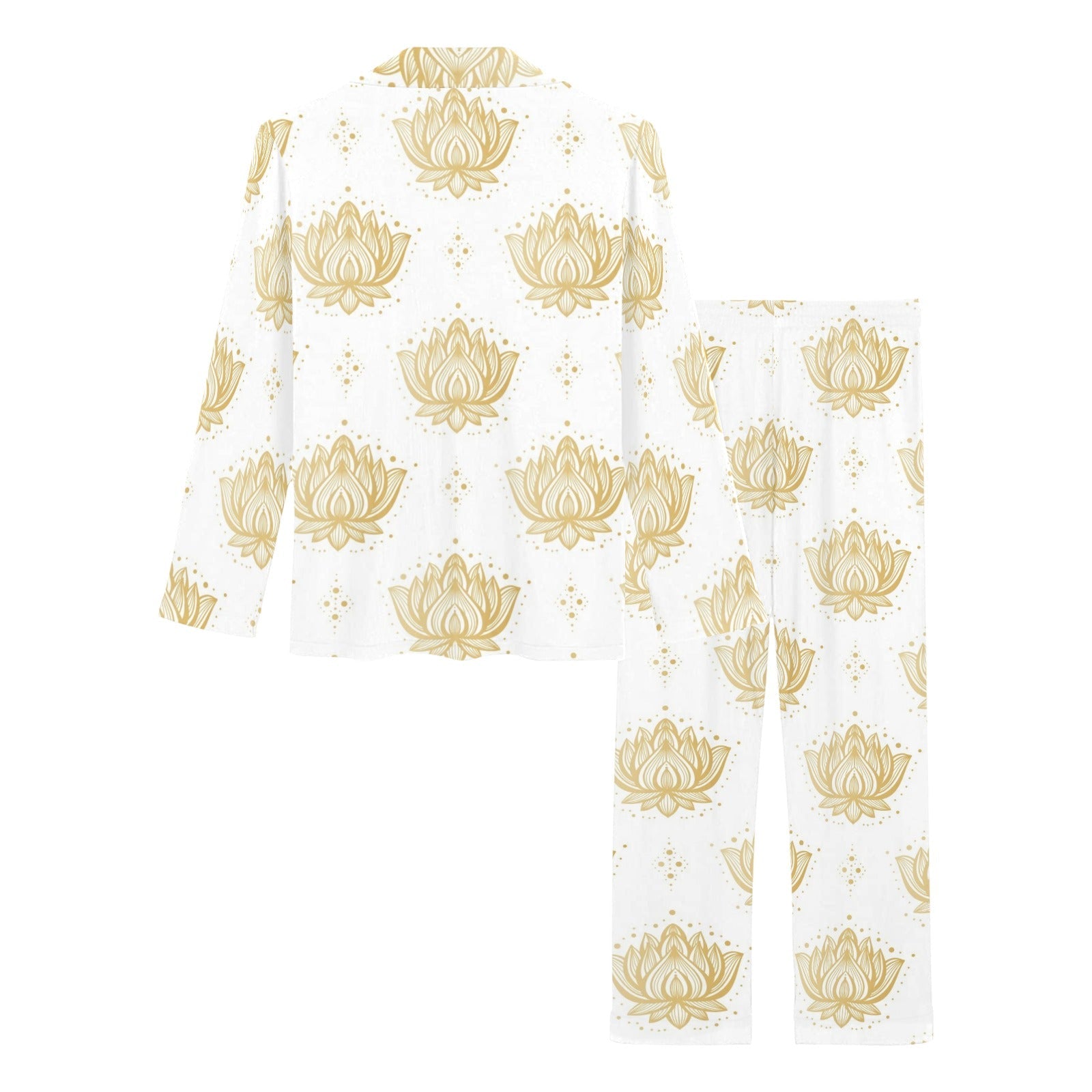 Gold Ornamental lotue waterlily symbol pattern Women's Long Pajama Set