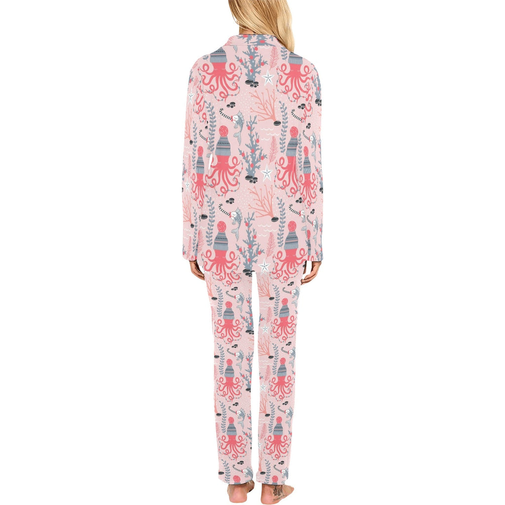 Octopus winter hat garland Fish candy Seaweed Cora Women's Long Pajama Set