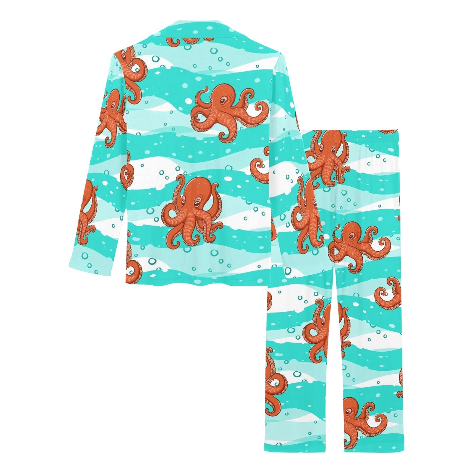 Octopuses sea wave background Women's Long Pajama Set