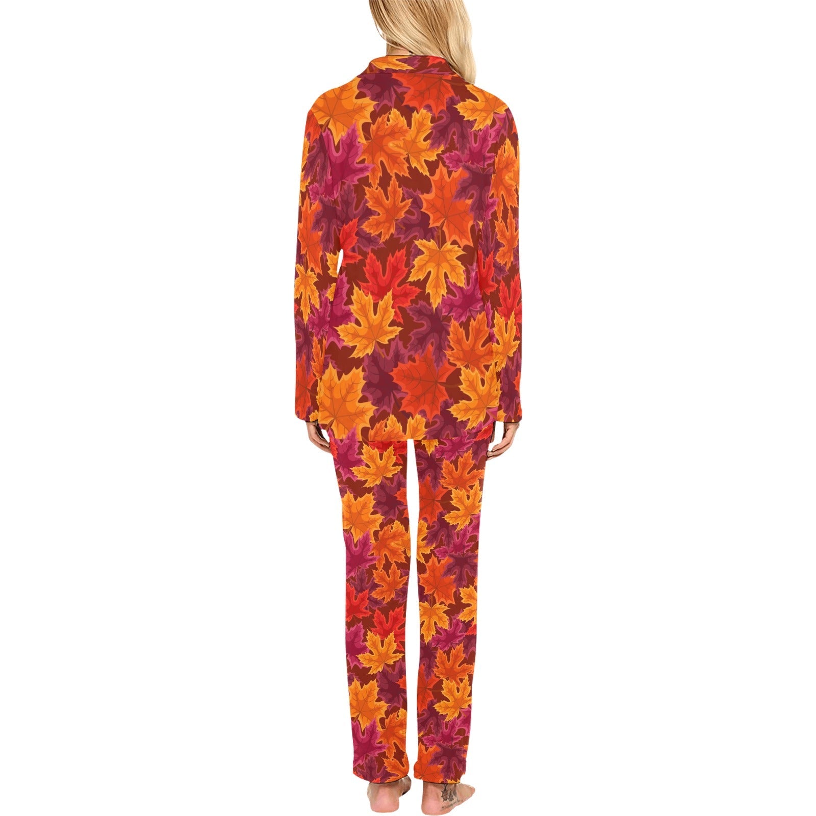 Autumn maple leaf pattern Women's Long Pajama Set