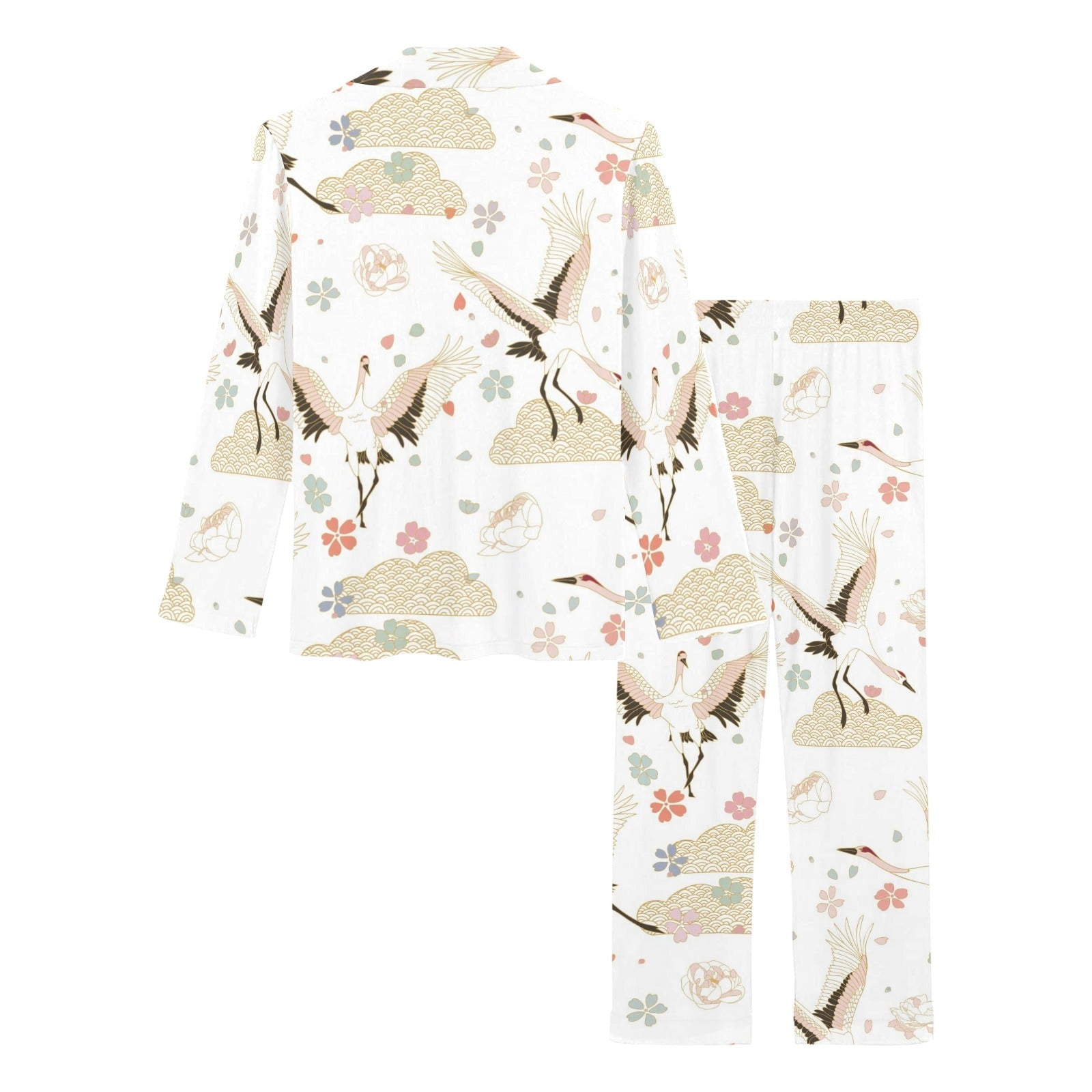 Beautiful Japanese cranes pattern Women's Long Pajama Set