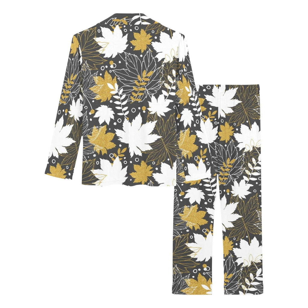 Beautiful gold autumn maple leaf pattern Women's Long Pajama Set