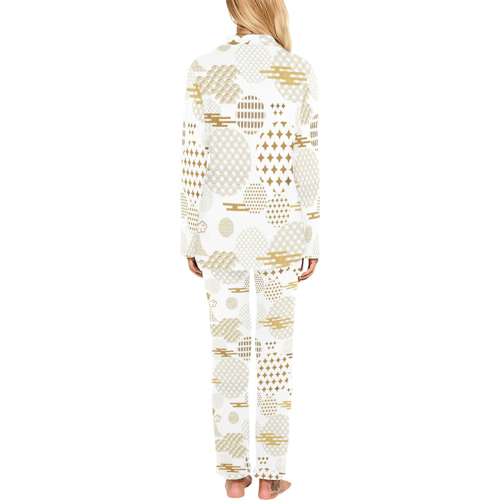Beautiful gold japanese pattern Women's Long Pajama Set