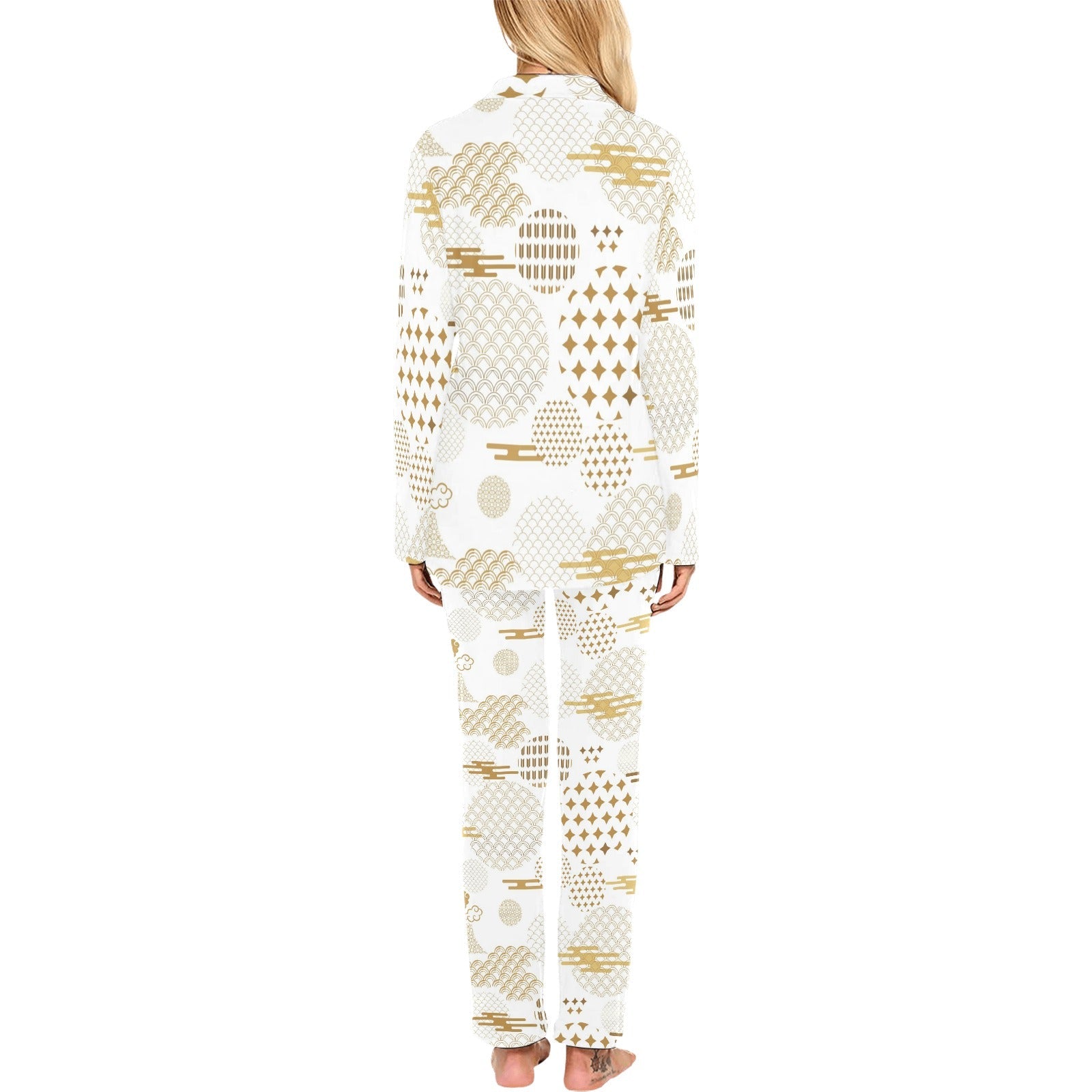 Beautiful gold japanese pattern Women's Long Pajama Set