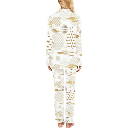 Beautiful gold japanese pattern Women's Long Pajama Set